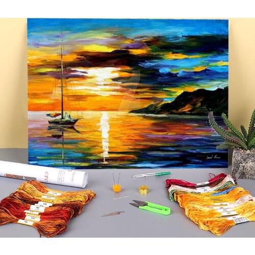 Oil Painting Style Printed Water-Soluble Canvas 11CT Cross Stitch Patterns Embroidery DMC Threads Handmade Stamped
