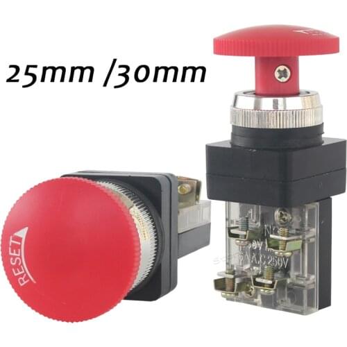 30mm 25mm Emergency STOP Push Button Switch Maintained Self Lock Latching Button Switch RE-30 1NO1NC Rotary Reset Button
