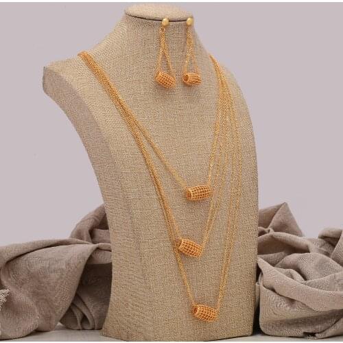 African jewelry set nigerian wedding For Women Heart Bridal African Gold Color Jewelry Set Dubai Necklace Earrings Bride Gift