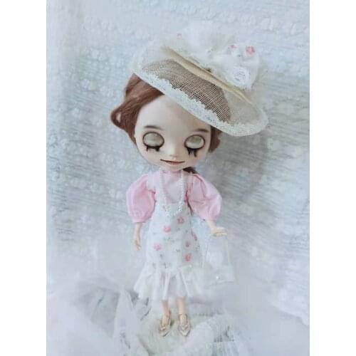 Blythes doll suit is suitable for the 1/6 fashion new fairy hat, pink puff-sleeve top and super fairy skirt 3 pieces 30cm doll