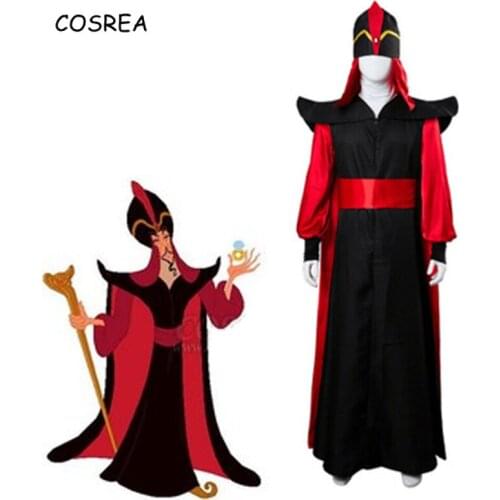 Jafar Cosplay Costume Adult Men Aladdin Jafar Costumes Robes cloak + t-shirt + belt + hat Clothes Set Halloween Carnival Party