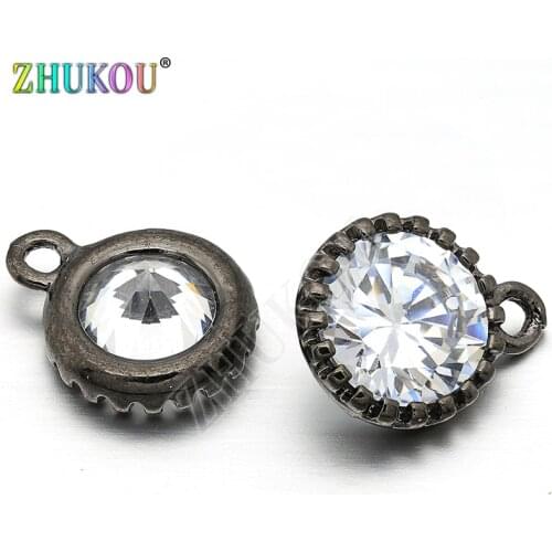 10x12mm Brass Cubic Zirconia Round Charms Pendants DIY Jewelry Findings , Mixed Color, Hole: 1.5mm, Model: VD255