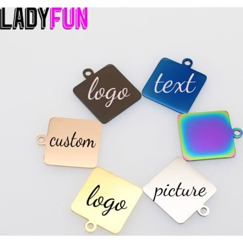 20*20mm Stainless Steel Square Charm Custom Your Own Logo Mirror Surface High Quality 50pcs/lot