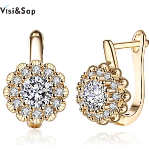 Visisap Fashion Flower Cubic Zirconia Hoop Earrings For Lovers Women Girls arty Gifts Jewelry Champagne Gold Color VKZCE151