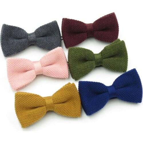 Mens British retro style fashion bowtie knitting wool bow tie double layer monochrome thick bowties