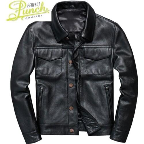 Genuine Real Cow Mens Leather Coat Spring Autumn Cowhide Motorcycle Jacket Chaqueta Cuero Hombre T-1214 KJ5108