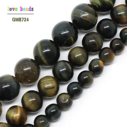 Natural Blue Yellow Tiger Eye Stone 6/8/10mm Round Loose Beads 15.5inch/strand Pick Size DIY Bracelet (F00524)