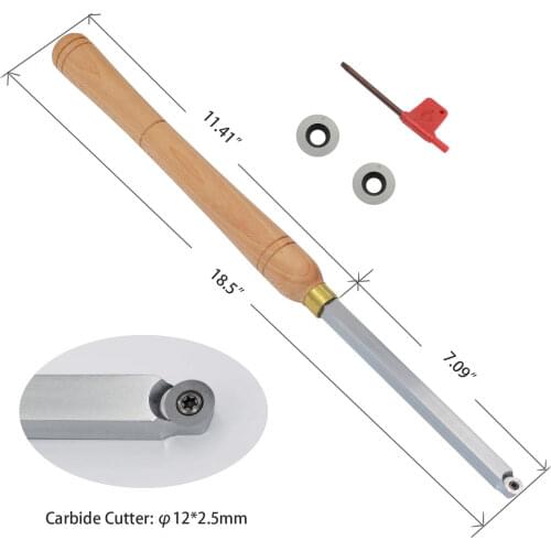 Finisher Wood Turning tool Carbide Tipped Lathe Chisel Tool Bar with 2pcs Ci0 12mm Round Shank Carbide Insert Wood Turning Tools