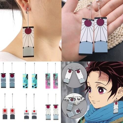 Fashion New Acrylic Tanjiro clip Earring Hot Sale Devil Killer Ear Clip Pendant Anime Earrings Decoration Props Womens Jewelry