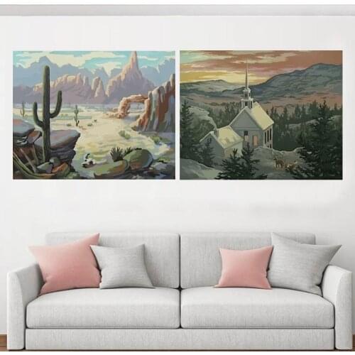 RUOPOTY 2pc/Set DIY Painting By Numbers Mountain Acrylic Paint Canvas By Numbers Modern Wall Art Picture For Home Decor