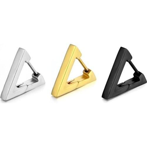 1 Pcs Triangle Punk Stainless Steel Gold Earrings For Women Men Hoop Earring Piercing Push-Back Ear Plug Earring Jewelry Gift