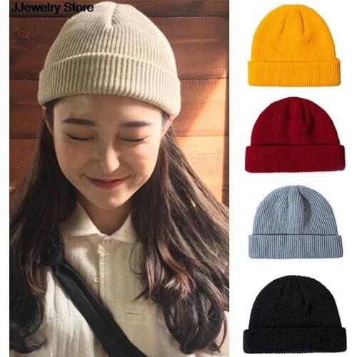 Unisex Winter Black Grey Red Solid Color Rib Knitted Beanies Hats For Woman Mens Ladies Casual Cap Kids Girls Boys