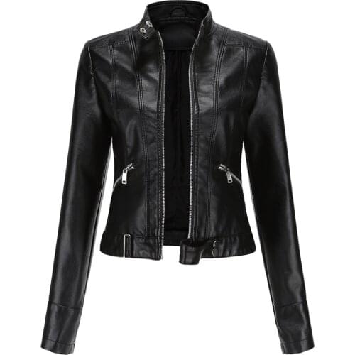 Loose Fit Big Size Asymmetrical Pu Leather Jacket New Lapel Long Sleeve Women Coat Fashion Spring Autumn 2021