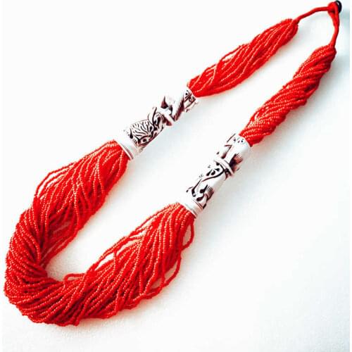 TNL297 Tibetan Necklace Yak Bone Carved Elephants Lion Tribal Necklaces with Red Mini Beads Tibet Jewelry