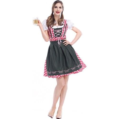 Germany Tradition Bavarian Oktoberfest Beer Girl Costume Adult Women Wench Waitress Serving Maid Cosplay Dress with Apron S-XL