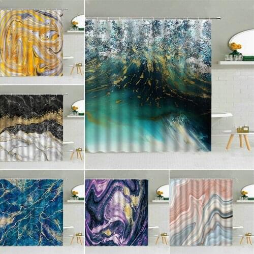 Colorful Marble Texture Pattern Shower Curtain Waves Ink Painting Stripe Bathroom Decor Geometric Waterproof Fabric Curtains