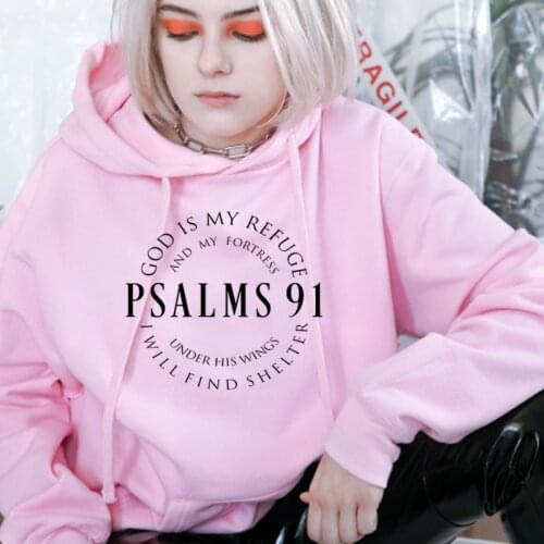 God Is My Refuge Psalms 91 Religious Hoodies Women Harajuku Long Sleeve Pullovers Christian Loose Cotton Jesus Femmee Jumpers