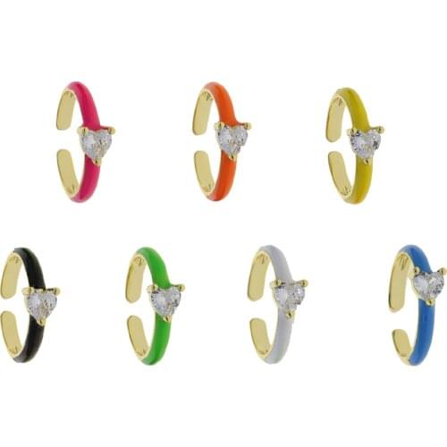 Neon Enamel Colorful Open Adjusted Women Finger Ring Single Clear Heart Shaped Cubic Zirconia CZ 2021 Summer Jewelry Hot Selling