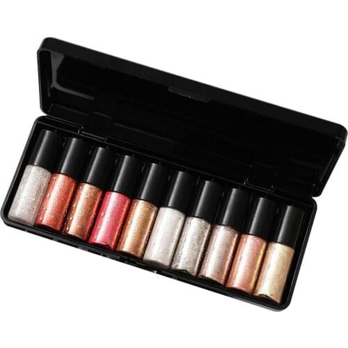 10pcs Shiny Glitter Diamond Eyeliner Eyeshadow Waterproof Liquid Metallic Eye Liner Highlight Shimmer Eyeshadow Eye Makeup