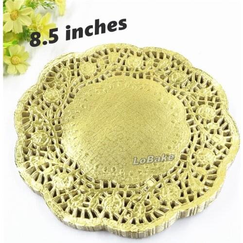 100 pieces/pack) High quality 8.5 inches gold colored round paper lace doilies place mats DIY cozinha cake baking confeitaria