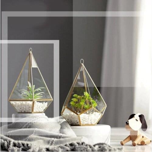 12 x 12 x 24cm Decorative Crystal Geometric Shape Fashion Ornament for Home Wedding-Glass + metal Tranparent Flower Glass Vase