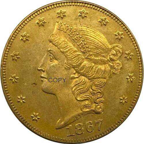 1867 S United States 20 Dollars Liberty Head Double Eagle Have motto gold coin Brass Collectibles Copy Coin