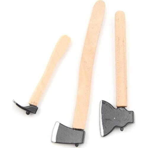 3Pcs/lot Dollhouse Miniature 1:12 Toy 3 Pieces Of Tools Axe Hammer Wholesale