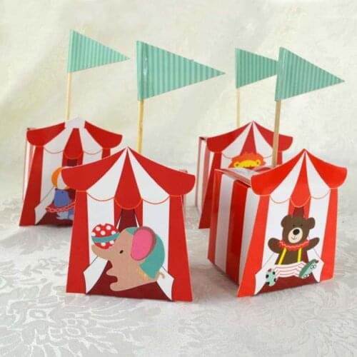 5PCS Cute DIY Cartoon Circus Theme Party Dragee Candy Box Mariage Party Wedding Decoration Cake Chocolate Gift Box Supplies