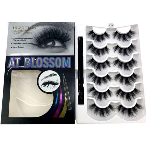 6 Pairs 6D Mink False Eyelashes With Eyeliner Crisscross Natural Makeup Eyelash Fluffy Mink Fake Lashes for Womens Fashion
