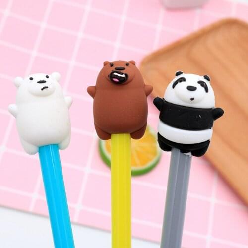8Pcs Creative Three Silly Bear Cartoon Student Gel Pen Black Student Stationery Gel Pen Wholesale
