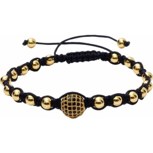 Anil Arjandas Men Bracelets 24K Beads & 10mm Micro Pave Black CZ Beads Braiding Macrame Bracelet Pulseira Feminina