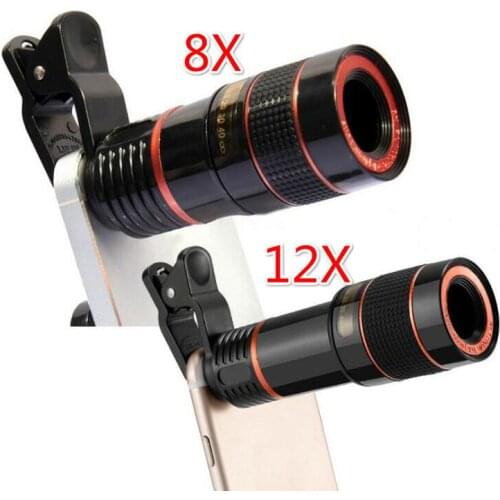 Free DHL 50pcs Universal Clip 8X 12X Zoom Cell Phone Telescope Lens Telephoto External Smartphone Camera Lens For iPhone Samsung