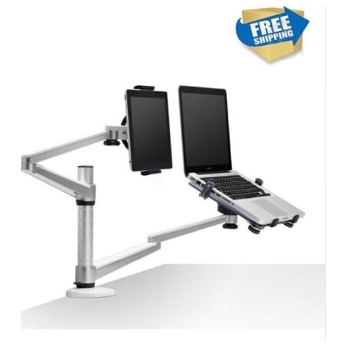 Free shipping Full Motion Dual Arm 10-15 inch Laptop Holder + 7-10 inch Tablet PC Stand Rotate Holder Desktop Stand OA-9X