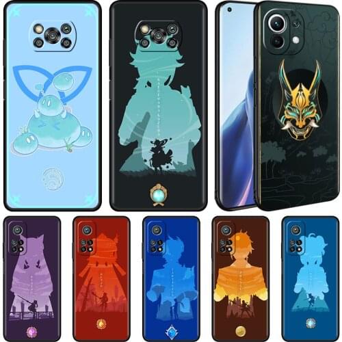 Black Soft Cover For Xiaomi Mi Poco X3 NFC 10T Pro M3 11 Note 10 Lite 9 9T F3 A2 F1 Silicone Phone Case Genshin Impact Game Capa
