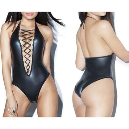 Erotic Lingerie body suit Sexy Babydoll Latex Porno Teddy Women Underwear Sexy Costumes Sex Erotic Dress Patent leather Clothes