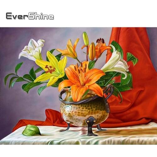Evershine Diamond Painting Lily Flower Diamond Mosaic Full Layout Embroidery Rhinestone Cross Stitch Kit Wall Decor