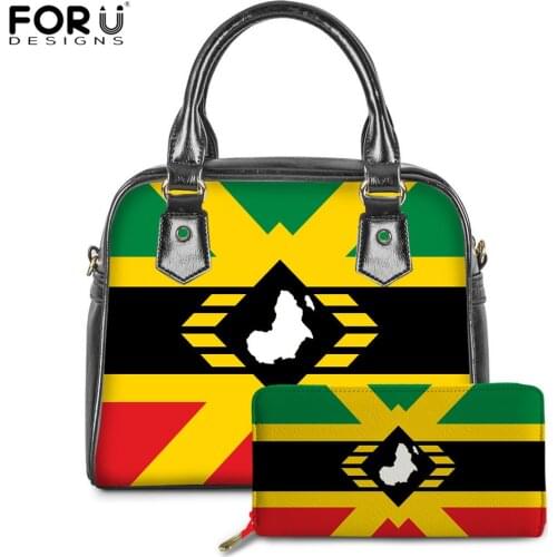FORUDESIGNS Pan African UNIA Flag Pattern Womens 2PCS Luxury Brand Top-handle Shoulder Bags Ladies PU Tote Casual Bag&Purse