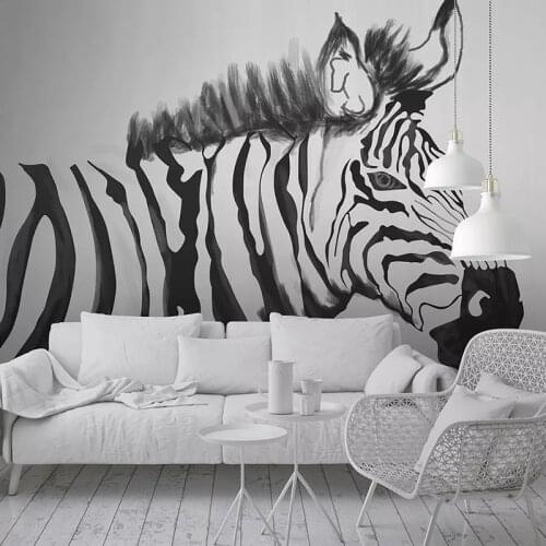 Custom Photo Wallpaper Murals Hand Painted Black White Zebra Animal Mural Bedroom Study Living Room Wall Painting Papier Peint