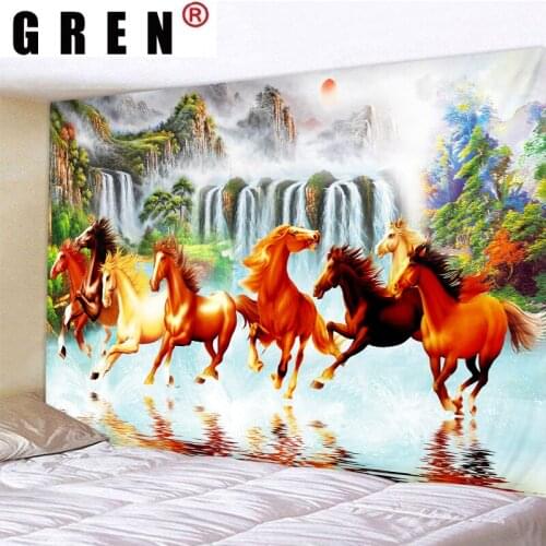 GREN Tapestry Horse Landscape Digital Printed Wall Hanging Wall Covering Rugs Background Cloth Beach Mat Blanket Art Home Decor