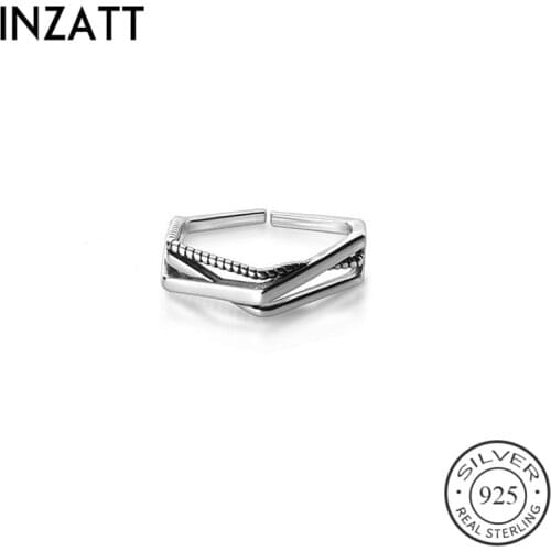 INZATT Real 925 Sterling Silver Geometric Line Adjustable Ring For Fashion Woman Party Fine Jewelry Punk Accessories GIFT