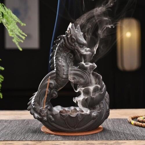 Ceramic Dragon Backflow Incense Burner Smoke Waterfall Incense Sticks Holder 100 Pcs Cones Cerative Home Decor Porcelain Censer