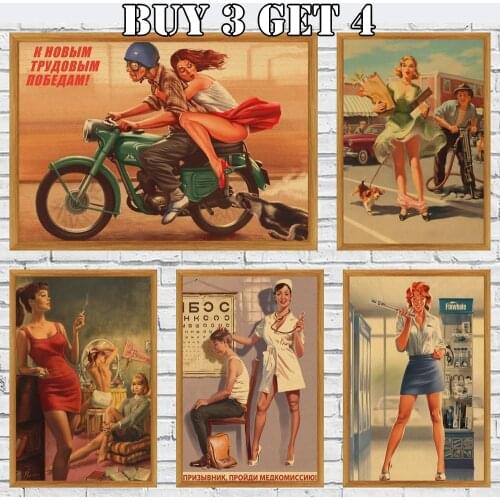 World War Ii Pinup Girls Classic Retro Kraft Paper Poster Sexy Girl Military Bar Cafe Home Room