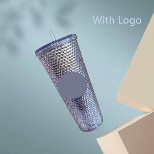 710ml Coffee Cup Summer Holiday Cold Water Mug Tumbler Cup With Straw Double Layer Plastic Durian Diamond Radiant Goddess Cups