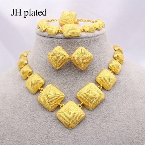 24k gold Dubai jewelry sets for women African wedding gifts party bridal Necklace Bracelet earrings ring set collares jewellery