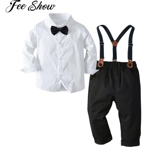 Boys Suits Kids Clothing Gentleman Outfit Long Sleeve Shirts Suspenders Pants Childrens Sets Birthday Party Wedding Boys Suits