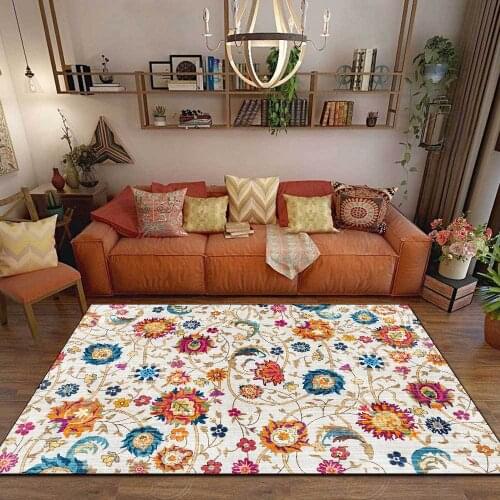 Colorful Flower Branches Printed Carpet Bohemian Ethnic Style Bedroom Bedside Area Rugs Bath Kitchen Hallway Non-Slip Floor Mat