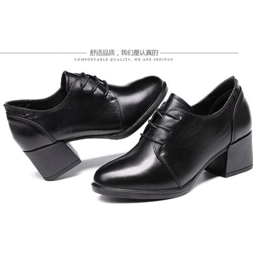 Leather womens shoes spring and autumn new thick heels womens single working shoes pointed high heels shoeax