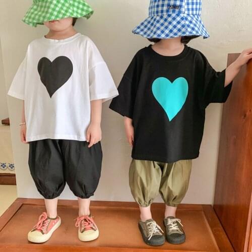 Summer Kids Clothing 2021 New Baby Boys Girls Korean Love Print T-shirts 2-7 Y Childrens Casual Loose Cotton T Shirts Baby Tops