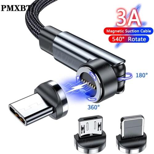 3A 540 Rotate Magnetic Type C Micro USB Cable Fast Charging Charger Data Cord For iPhone Mobile Phone Quick Charge Magnet Cable