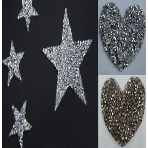 Chunky Glitter Clear Grey Rhinestones Trim Iron On Hotfix Back Glue Fivestar & Heart Crystal Rhinestone iron for wedding